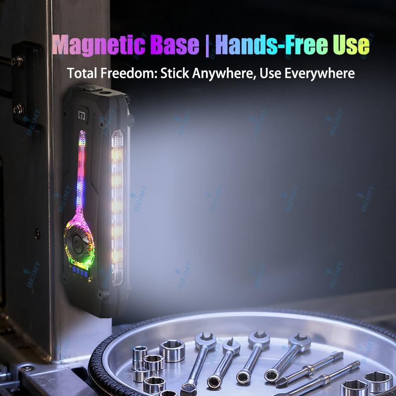 Slim EDC Flashlight Dual Direction Metal Clip Magnetic Body Three Light Modes RGB Laser Pointer 7 Color Changing Function Gift