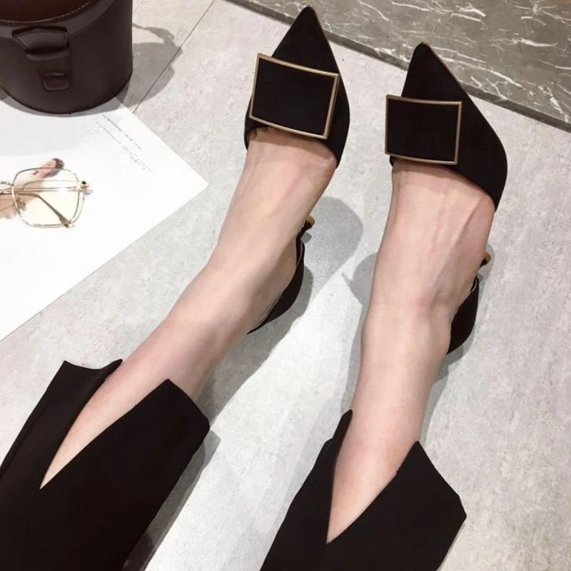 Fashion Pumps on Heeled Pointed Toe Shoes for Women Stilito Woman Sexy High Heels Casual Young Slip Genuine Mark Shoe Chic Point Popular