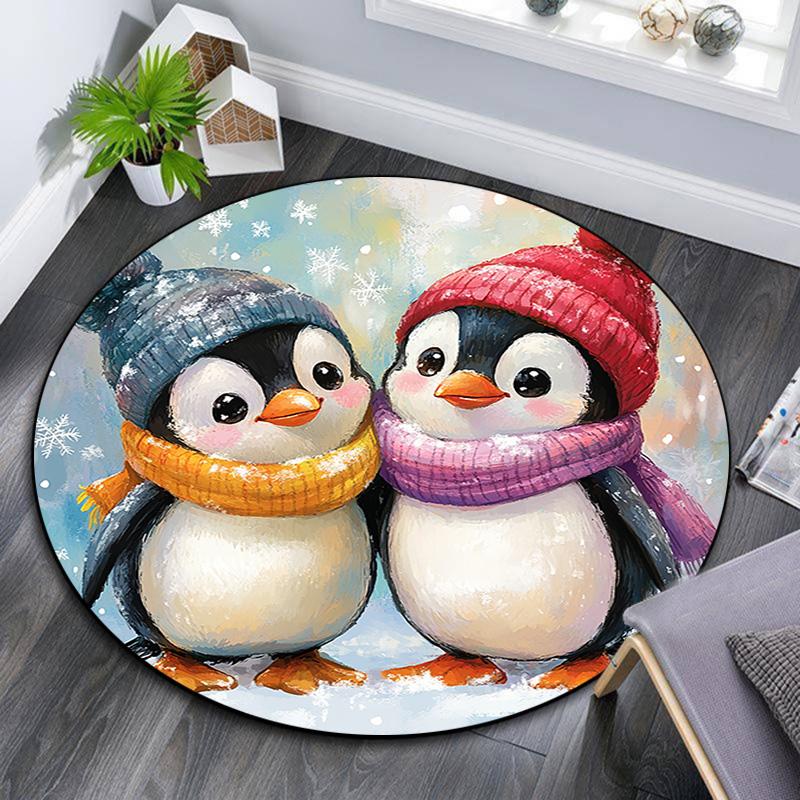 Penguin Round Area Rug,Carpet Rug for Living Room Bedroom Sofa Playroom Decor,Non-slip Floor Mat
