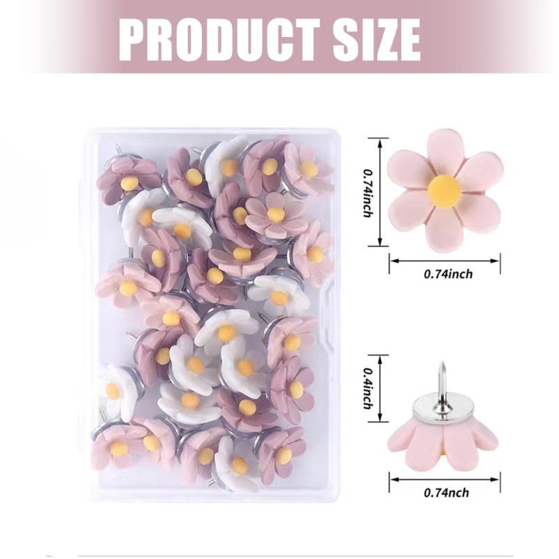 50Pieces Flower Push Pin for Office Bulletin Board Fabric Marking Picture Hanging Cork Notice Board Thumb Tacks