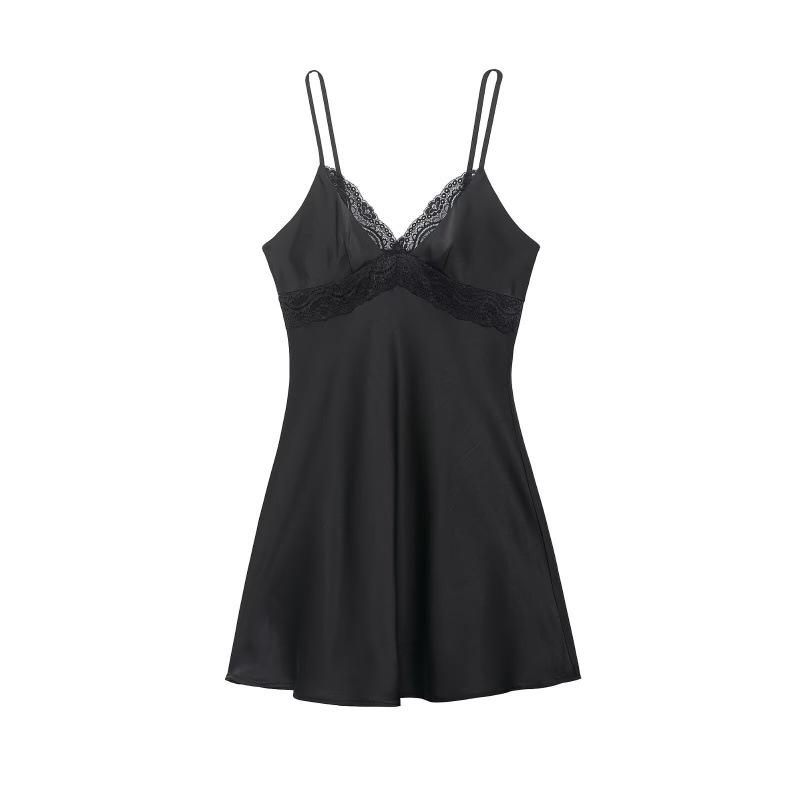 2025 European Style Slimming Double-Layer Lace Camisole Dress Small