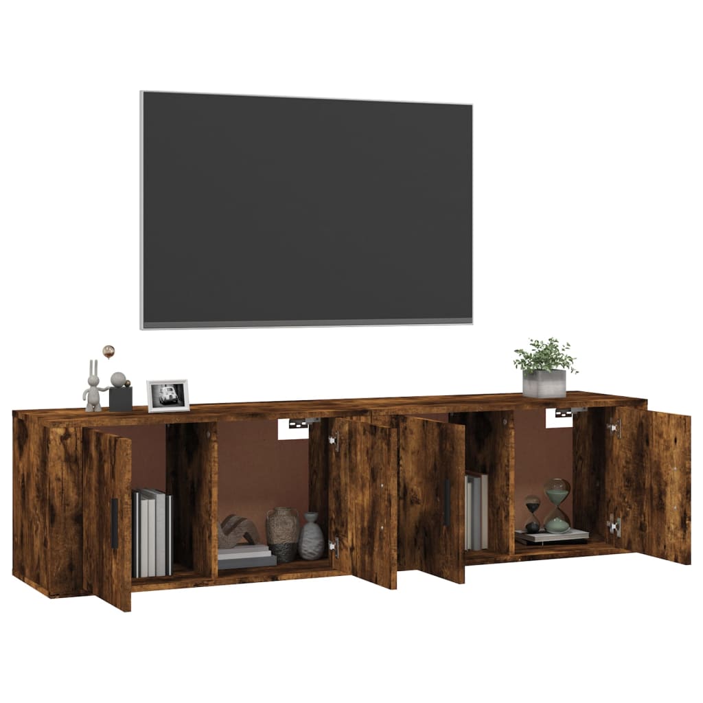 Wall Mounted TV Cabinets Set of 2 Smoked Oak Finish 31.5 X 13.6 X 15.7 In (L X W X H)