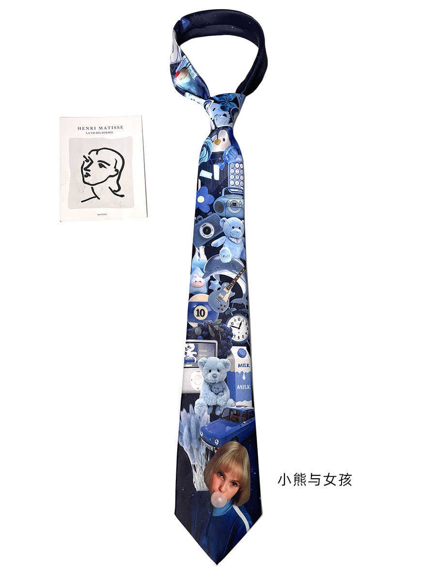 

Polyester silk printing personalized fun neck tie wide version men and women neck tie casual suit versatile fancy necktie