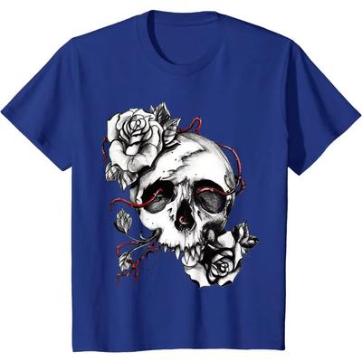 Skull and Roses T-Shirt Men Clothing Oversized T Shirt for Homme Women Casual Cotton Daily Four Seasons Tees Shirts