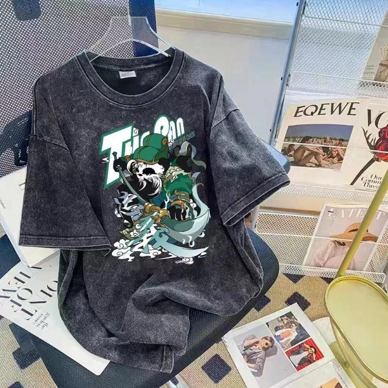 American Style Loose Washed High Street Retro Short Sleeved T-shirt with Printed Summer Men's and Women's New T-shirt Top