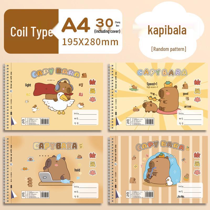 

Милая капибара и рыба-фугу Книга для рисования формата А4 для детей - Пустые страницы, на спирали для первоклассников