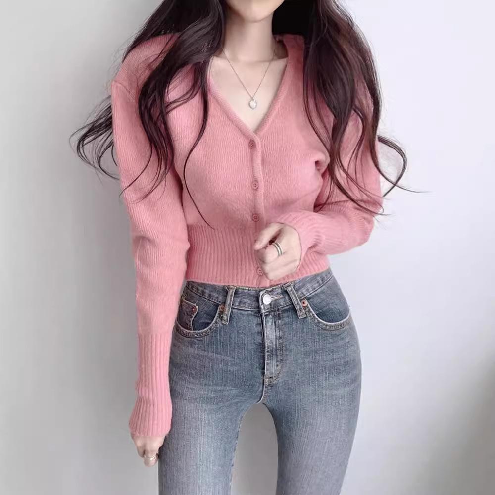 2024 Women's Slim Blue Knitted Cardigan: Lazy Autumn/Winter Style