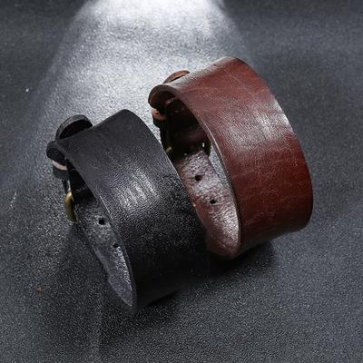 Retro Simple Cowhide Leather Wristband Bracelet 30mm Wide Handmade Adjustable Bracelet Cowboy Accessories Unisex Gift