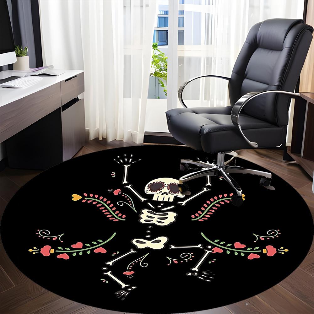1pc Skeletal Flowers Office Round Area Rug, Mat Suitable For Office, Under Office Chairs Bedroom Living Room Home Decor, Room Deco