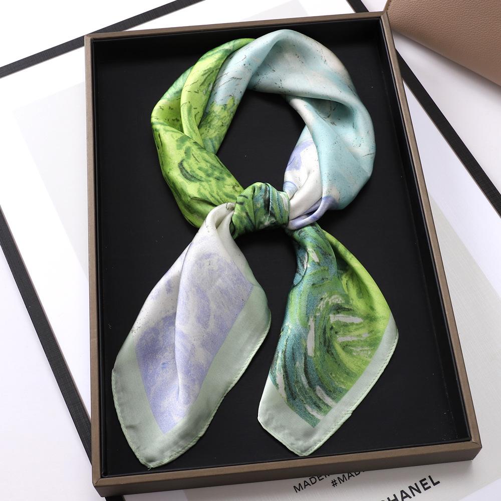 Small Scarves With Spring And Autumn Prints  New Simulation Silk Square Scarves For Women's Fashion High-end Scarves Versatile Small Scarves
