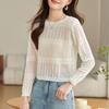 Long-sleeved hollowed-out knitted pullover, new summer thin sunscreen, short elegant blouse, sweater for women