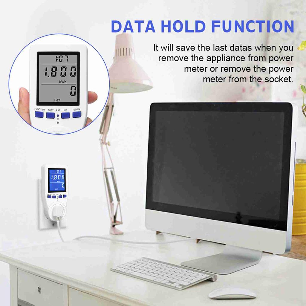 Plug Power Meter Energy Monitor Electricity Usage Volt Amps Watt kWh Consumption