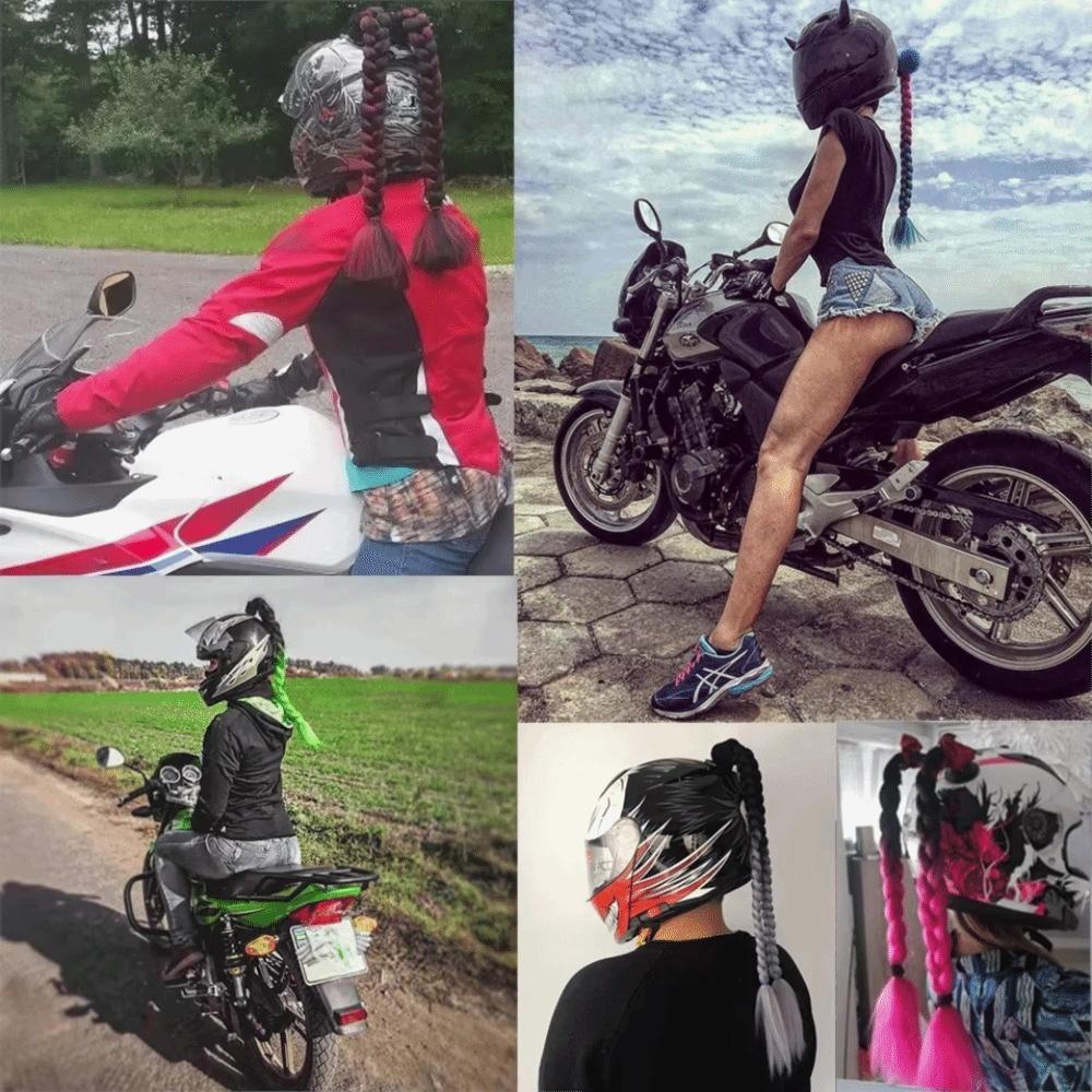 with Suction Cup Synthetic Helmet Pigtails Motorcycle Helmet Braids Wig for Moto Cycling Skiing