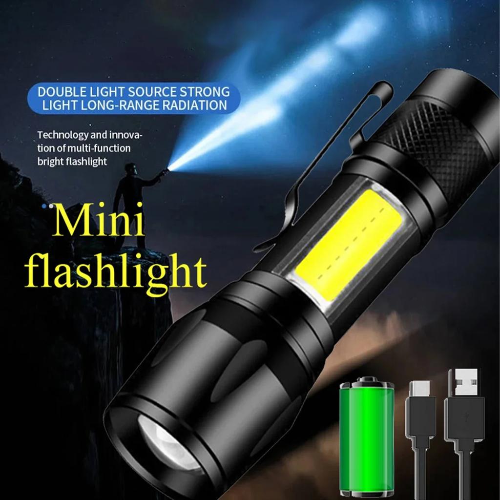Powerful Mini LED Flashlight COB XPE Zoom Torch Built In Battery USB Rechargeable With Pen Clip Outdoor Camping Emergency Lamp