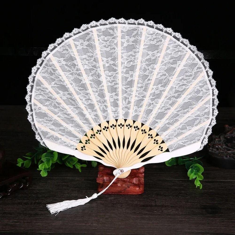 Portable Lace Handheld Fans Tassel Pendent Chinese Fan Luxury Folding Fan Fan  Hanfu Accessory