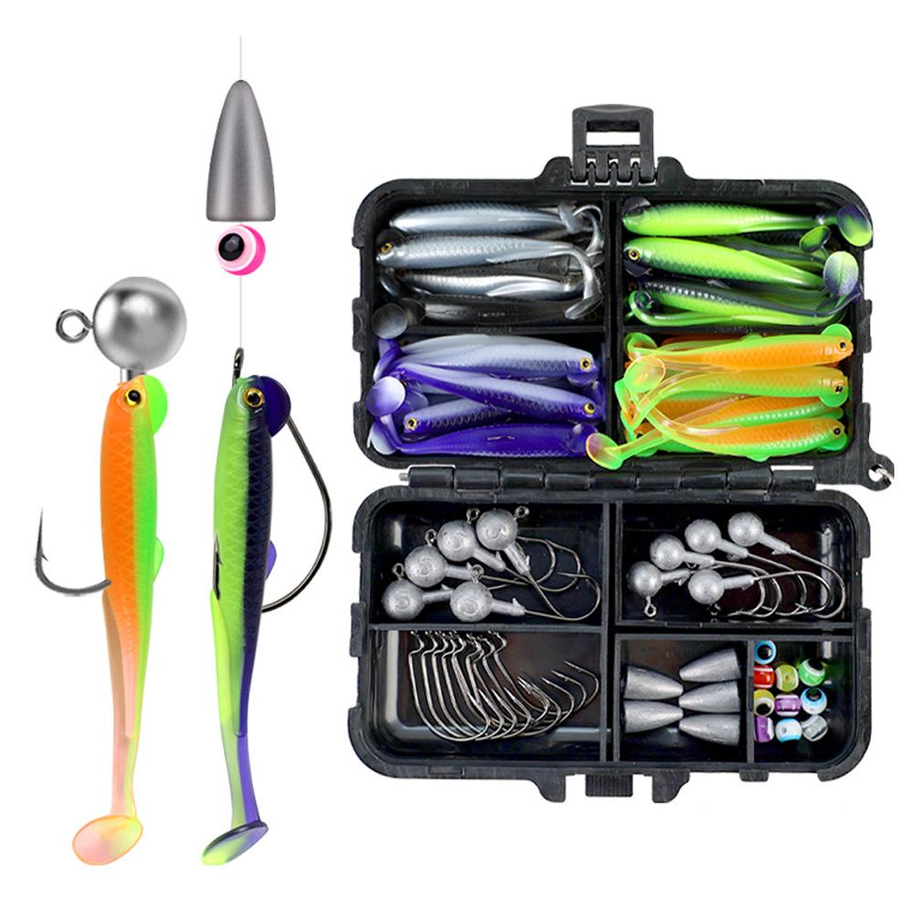 

40pcs Soft Fishing Lures Kit with Jig Head Hooks Fishing Box Fishing Lure Set Artificial Bait for Carp Pike Zander