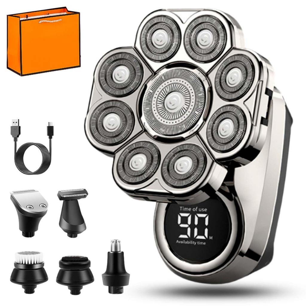 9D Floating Head Shaver,6-in-1 Detachable Head Shavers, IPX7 Waterproof Wet Dry Shaving, Intelligent LED Display,Rechargeable Cordless