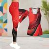 Women Plus Size Two Piece Outfit Scoop Neck Sleeveless Printed Longline Tank Top And Fitted Pants Red Black