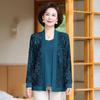 2024 Fashionable Two-Piece Set: Knitted Cardigan Coat for Middle-Aged and Elderly Women - Youthful Spring and Autumn Style