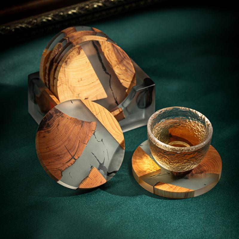 

Подставки под чашки из сосны из английской смолы, термостойкие подставки под приборы, коврики для напитков, подставки под чашки для чая и кофе, водонепроницаемые, нескользящие, декоративные подставки под столовые приборы 8cmx8cm