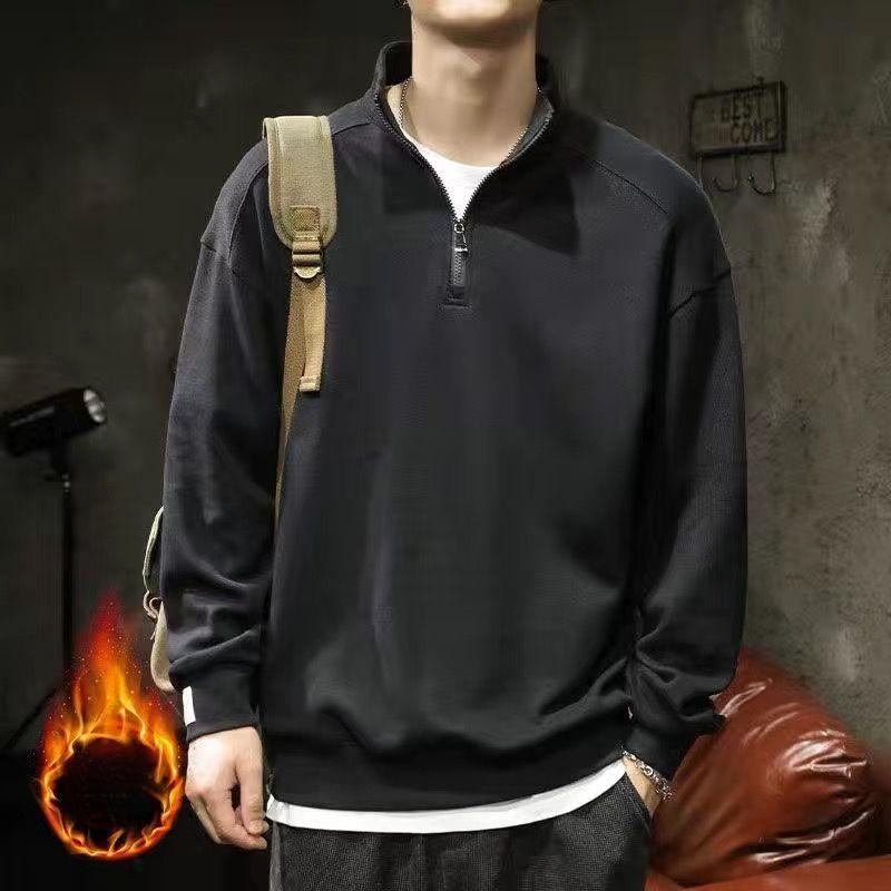 

Fashion Streetwear Korean Half Zipper Stand Collar Pullovers Men Autumn Winter Chic Casual All-match Print Plus Fleece Hoodies L чёрный