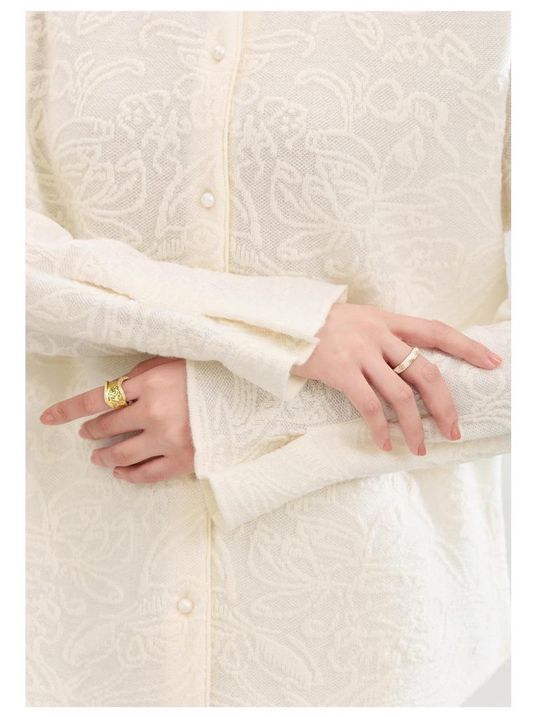 3D Interwoven Wool Jacquard Ruffle Flare Sleeve Knit Top