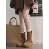 Round head inner heightening belt buckle short boots spring and autumn flat bottom stacking boots