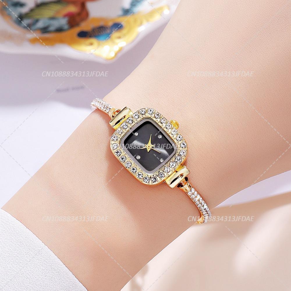 Elegant Adjustable Steel Quartz Women Wristwatch Luxury Fashion Diamond Crystal Watch Small Square Dial Women's Watches