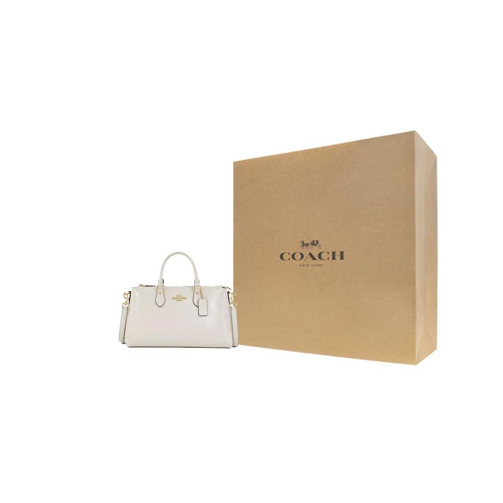 Coach Georgia 35 Gold Logo Zipper Closure Patent Leather Shoulder Crossbody Tote Bag Large Women Handbags Pearl-White CV942-IMPRL