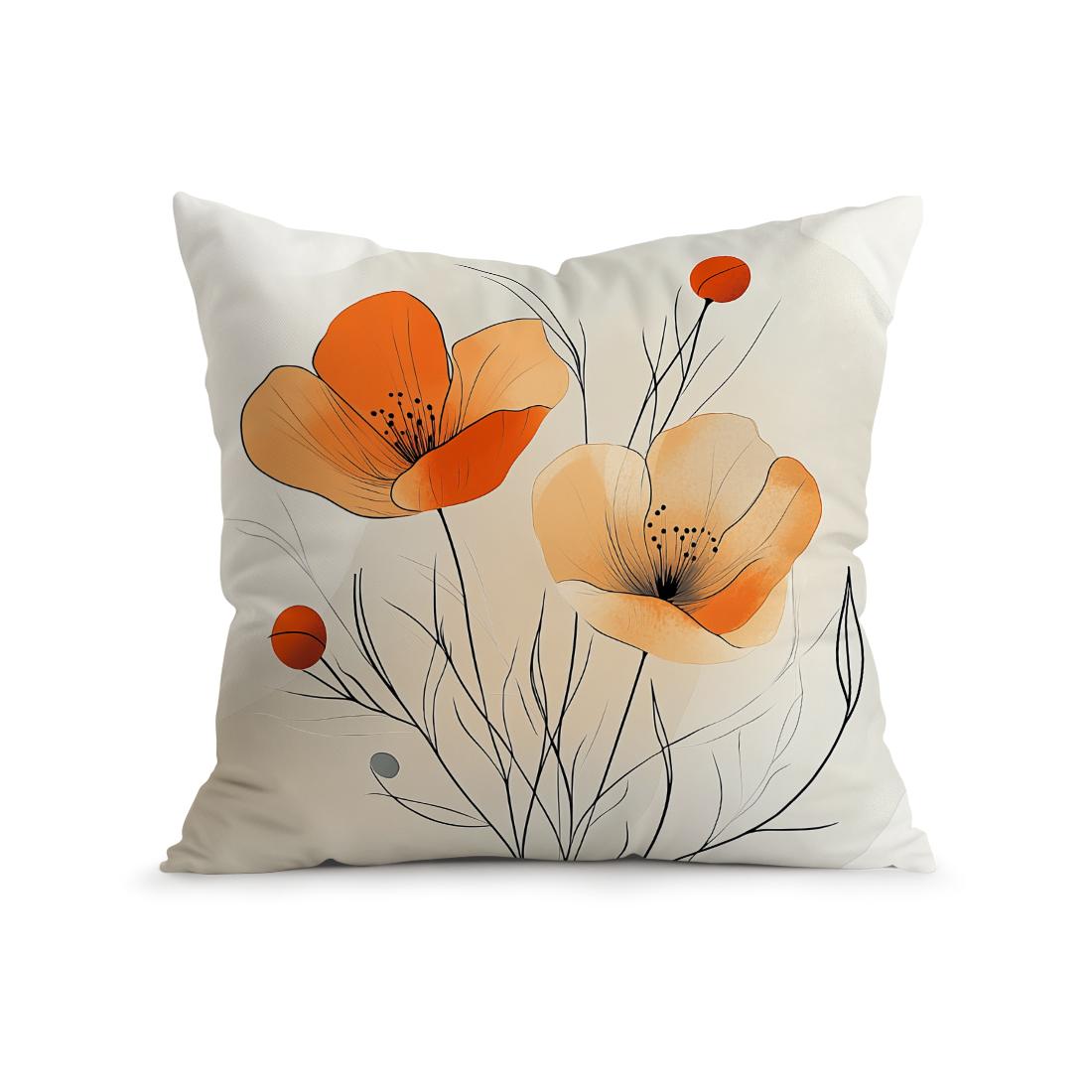 Housse de coussin pour canapé, fauteuil, lit, taie d'oreiller, décoration de maison, taie d'oreiller à motif floral à rayures orange, taie d'oreiller en polyester 45x45cm 40x40cm