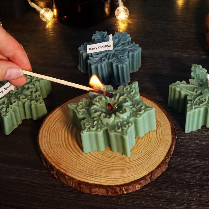 3D Christmas Flat Snowflake Leaf Patterned Silicone Candle Mold DIY Make Handmade Aromatherapy Candles Soap Gypsum Craft