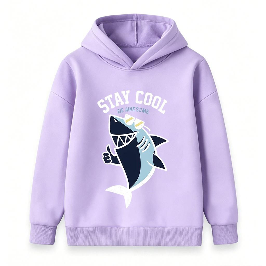 Kids Boys Girls Hoodie, Cool Shark Stay Cool Print Casual Pullover Hooded Sweatshirt for Daily Wear