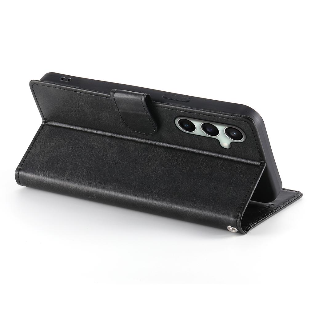 For Samsung Galaxy S24 FE Case Stand Wallet Calf Texture PU Leather Flip Phone Cover with Wrist Strap