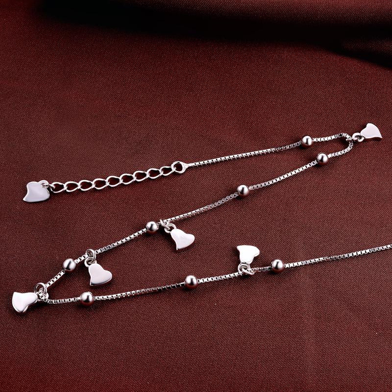 925 Silver Korean-Style Heart Anklet - Simple, Sweet, Fashion Jewelry for Women & Girls