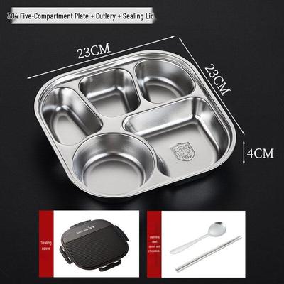 304 Stainless Steel Divided Food Tray with Sealed Lid