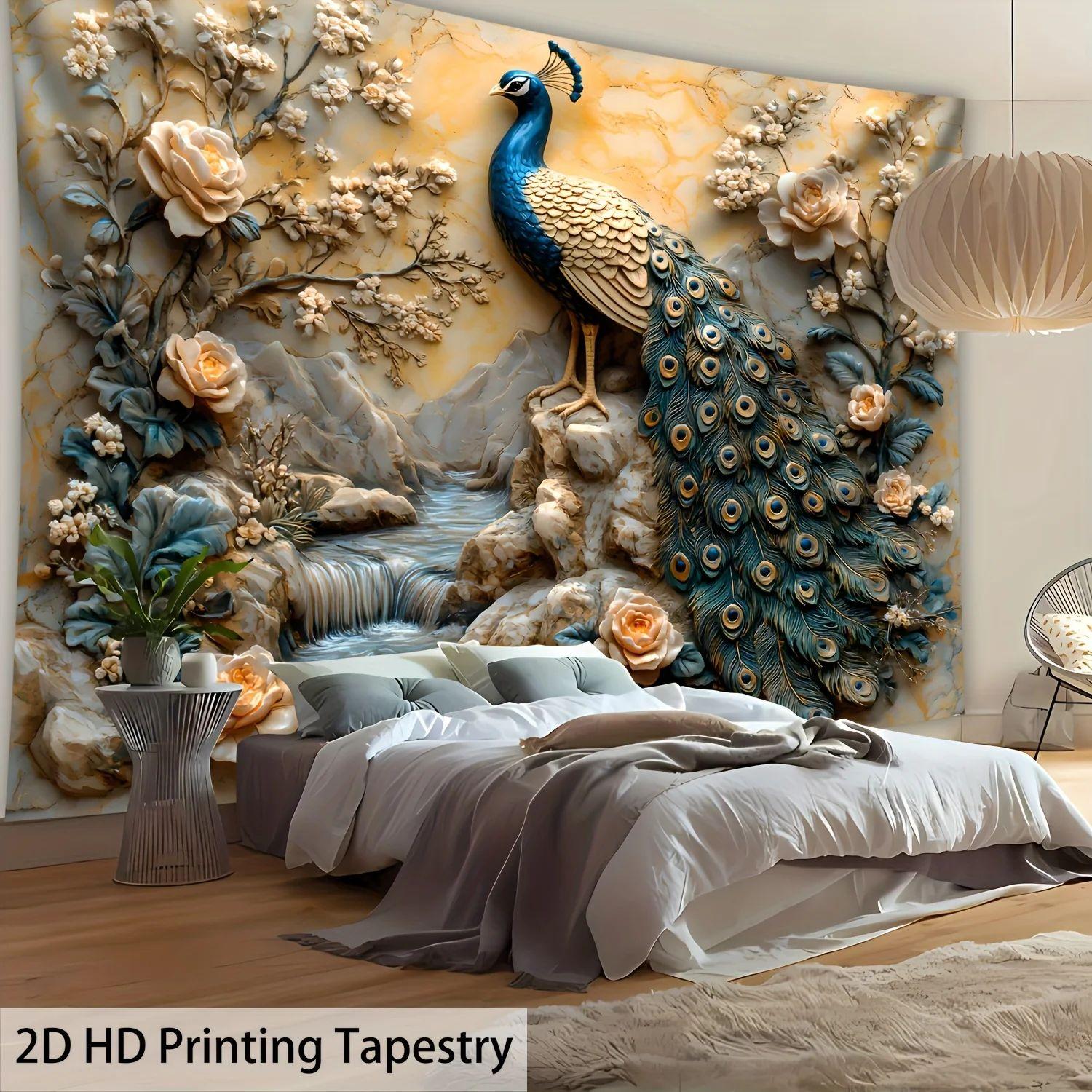 Tapestry waterfall peacock very large floral 75x100