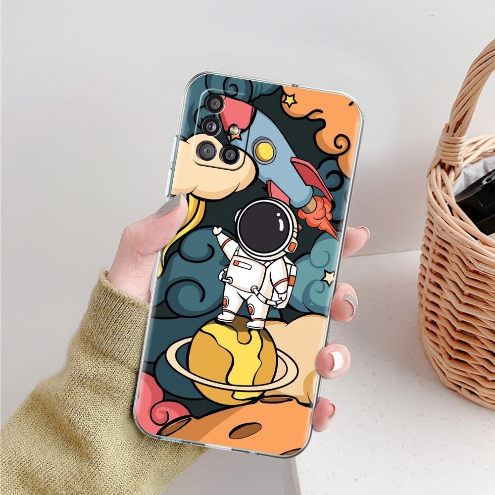 Case For Samsung A15 A13 A35 A55 A51 A71 A41 A31 A21S A03S A05 A17 A23 A25 A33 A53 A73 5G A07 4G Cover Space Astronaut Cartoon
