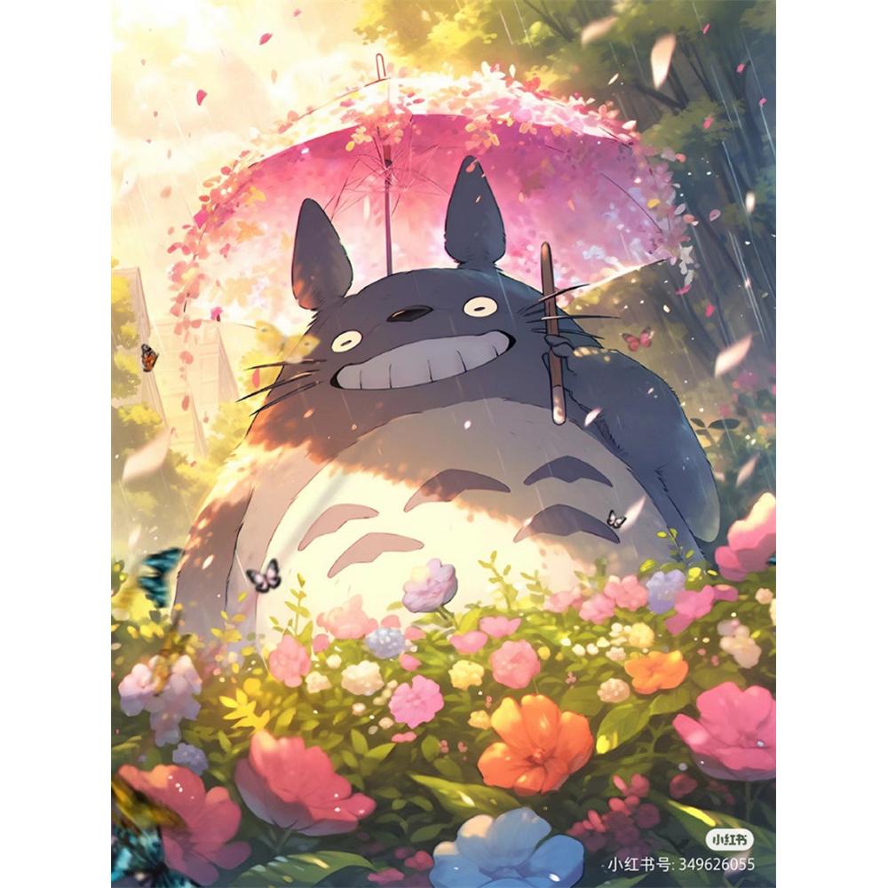 Japanese Anime Diamond Painting, Hayao Miyazaki Totoro with Diamond Embroidery, Girl Flower Handmade DIY Mosaic Home Decoration