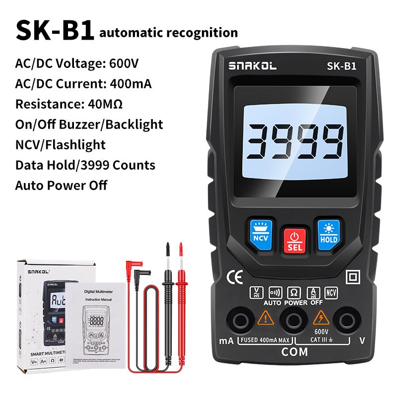 

Snakol Smart Multimeter Professional Digital Multimeters 3999 Counts AC/DC Voltage Tester Ohm NCV Current Ammeter Detector Tools