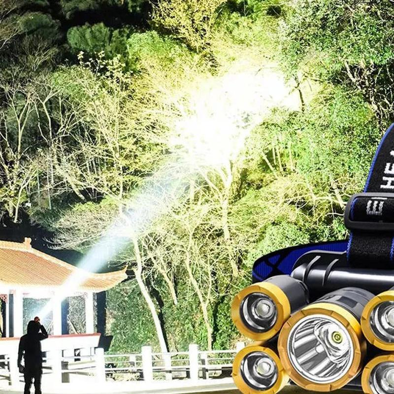 Head Lamp 5 LED Plastic Hight Bright Rechargeable 4 Modes 90 Degrees  Adjustable Head Flashlight Light with Charger