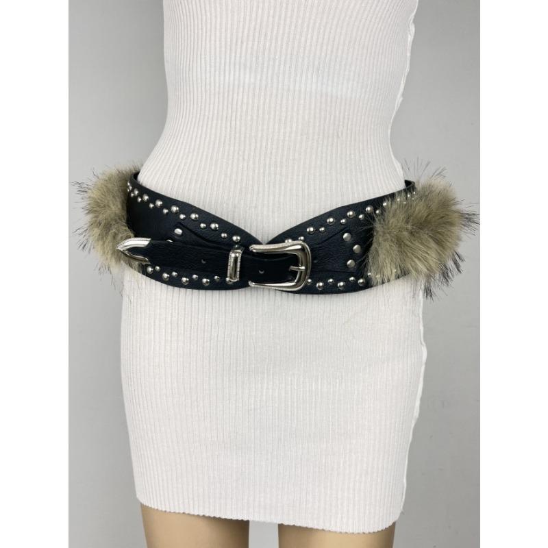 New Fluffy Belt, Fluffy Wide Belt, Riveted Punk Millennium Spice Girl Belt, Subculture Light Waist Strap