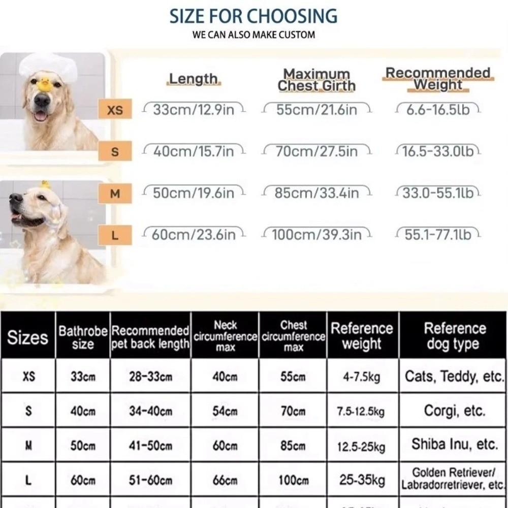 Pet Product Absorbent Dog Bathrobe Adjustable Soft Fiber Dog Bath Towel Quick Drying Pet Drying Coat Large Small Dogs