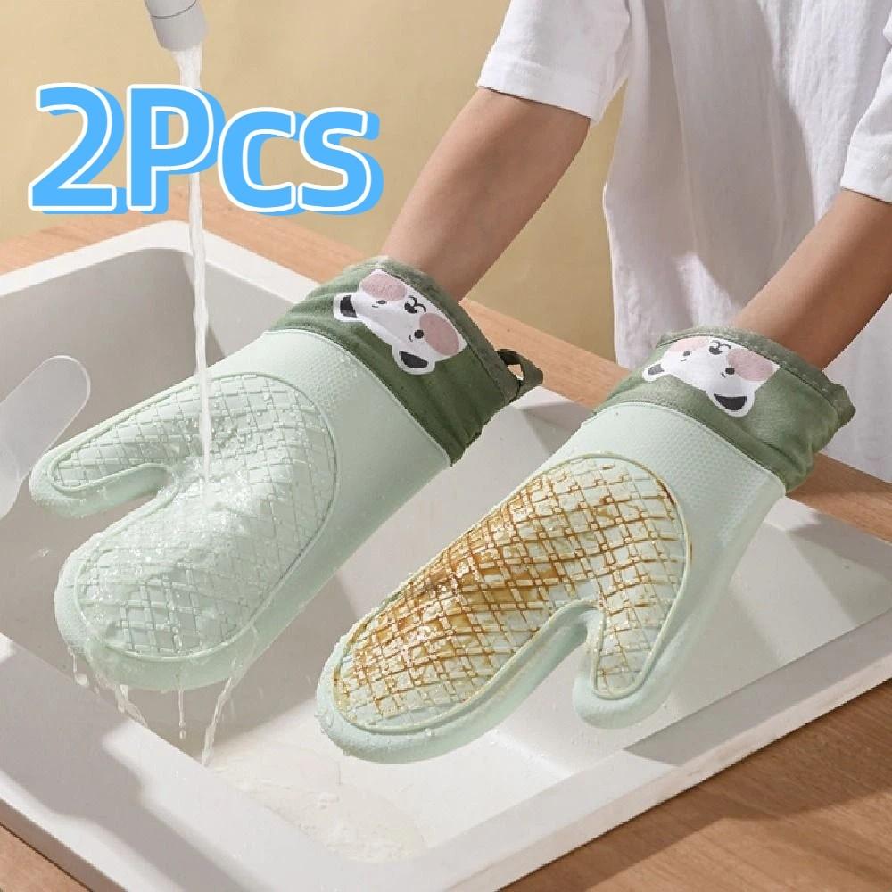 2Pcs Thickened Silicone Insulation Gloves Cartoon Bear Kitchen Hand Clamps Oven Mitts  Cooking