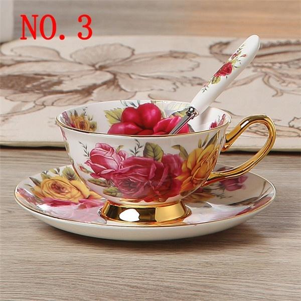 2025 Flowers Painting afternoon tea Coffee Cups Bone china Tea Cup and Saucer Spoon Set Advanced Porcelain Mug for Gifts