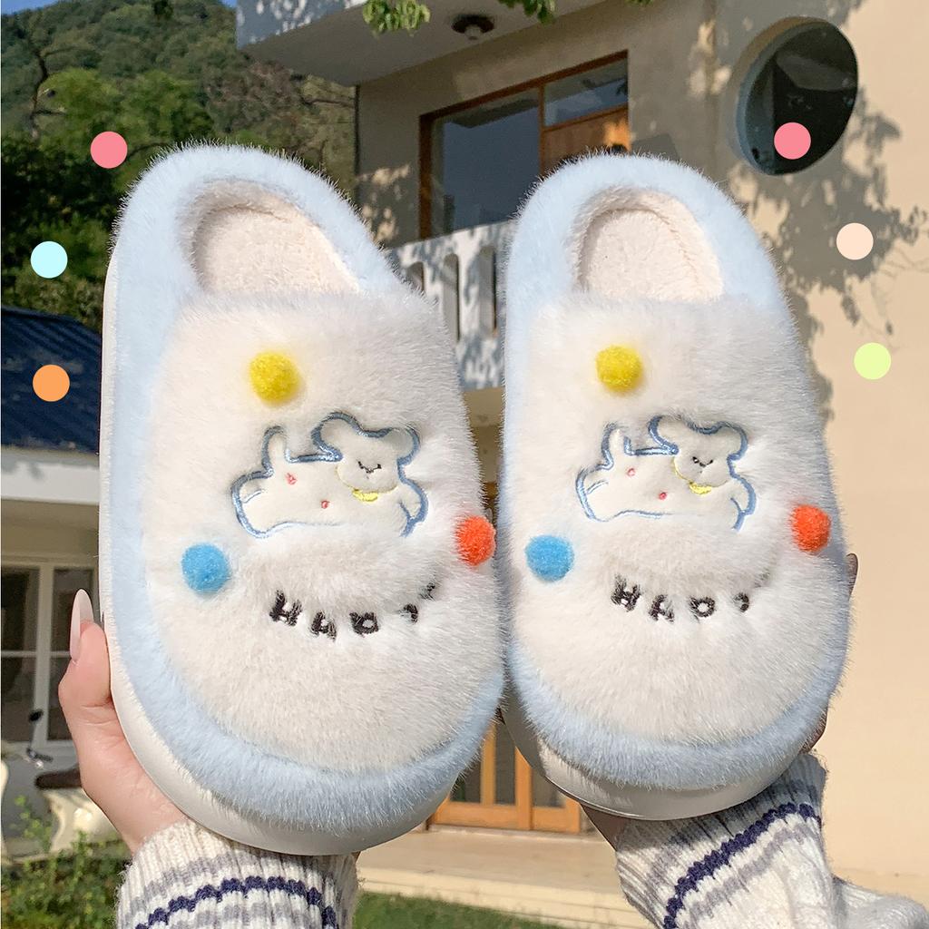 Cartoon Women Home Slippers Plush Warm Thick Bottom Slides Cute Soft Non-slip Slippers Indoor Outdoor Men Casual Slippers