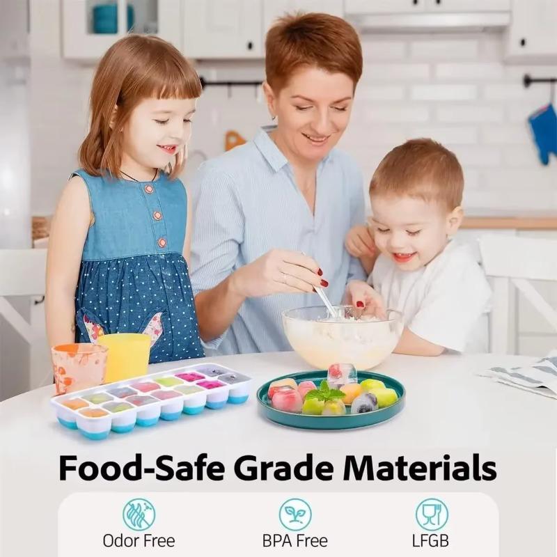 14 Grids Ice Cube Trays Reusable Silicone Ice Cube Mold Fruit Ice Maker with Removable Lids Kitchen Tools Freezer Summer Mould