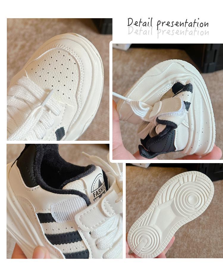 2025 Kids' Plus Velvet Non-Slip White Sports Shoes for Boys and Girls