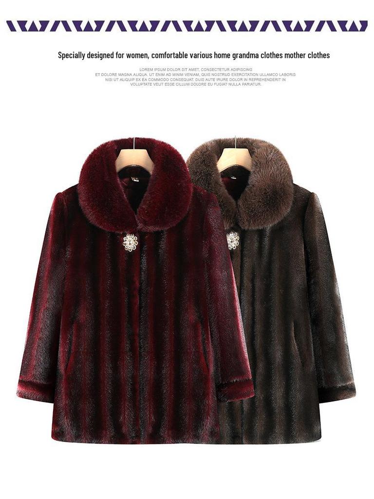 Faux Fur Coat for Women: Grandma Style, Thickened Winter Wear, Mink Velvet for Middle-Aged and Elderly