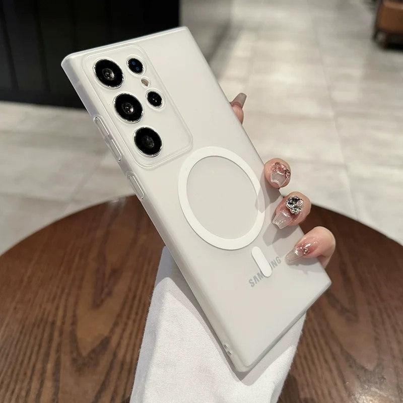 Luxury Ultra Thin For Magsafe Wireless Charging Magnetic Case for Samsung Galaxy S24 S22 S23 Plus Ultra Clear Hard Matte Cover