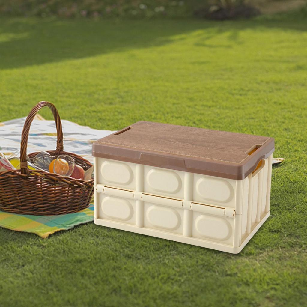 Collapsible Storage Bin Container with Wooden Lid for Indoor Fishing Outdoor